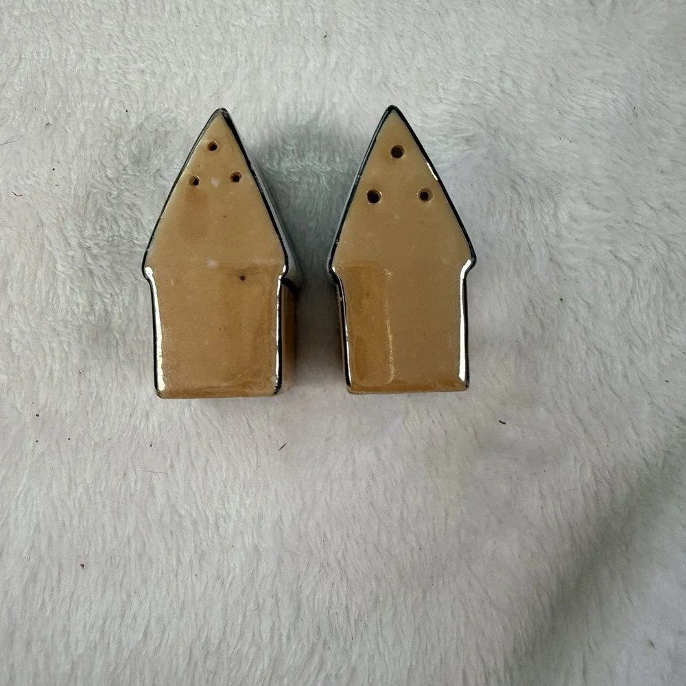 Vintage Mini Ceramic House Salt Pepper Shakers Blue Yellow Cottage MCM Set